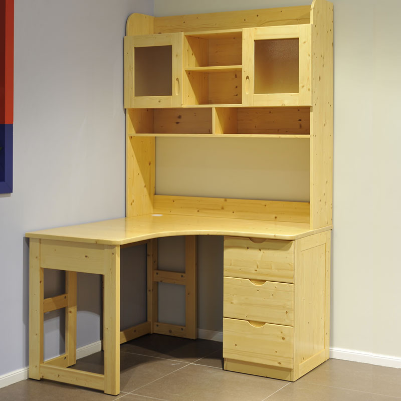 书桌简约实木转角创意书架组合木质写字台自由电脑桌家用宜家置地