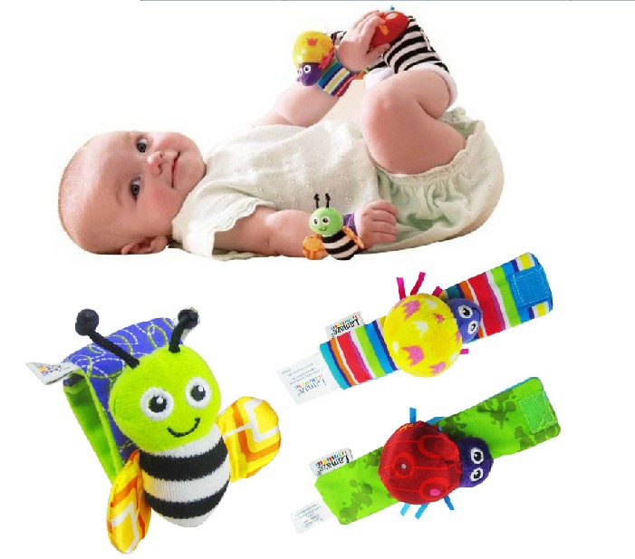 lamaze可爱的蜜蜂和甲虫手腕摇铃带婴儿玩具益智玩具