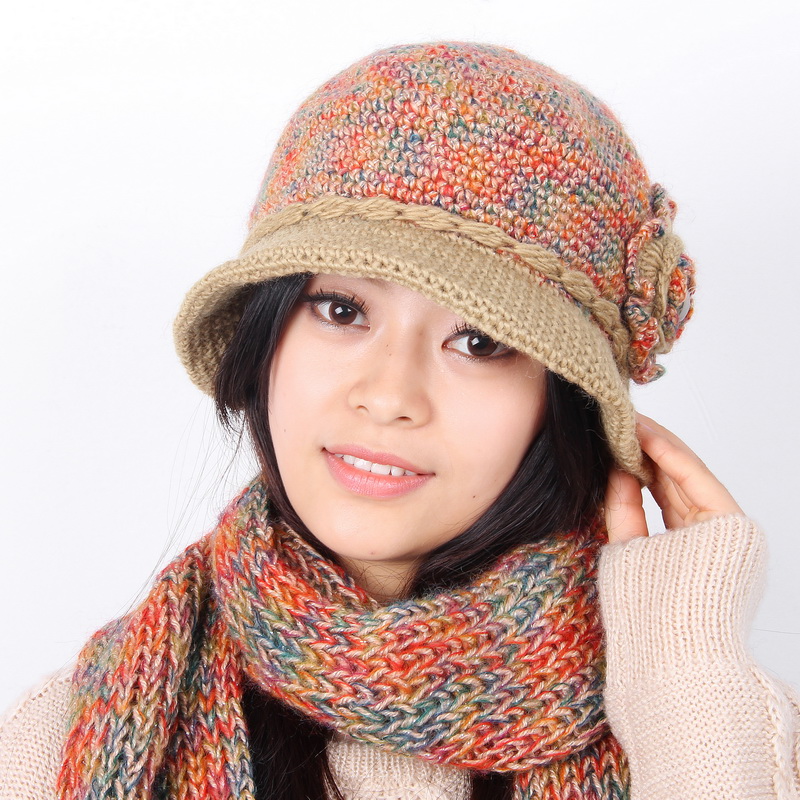 秋冬季女士羊毛帽子 手工针织帽女帽保暖加厚花朵盆帽 清仓包邮
