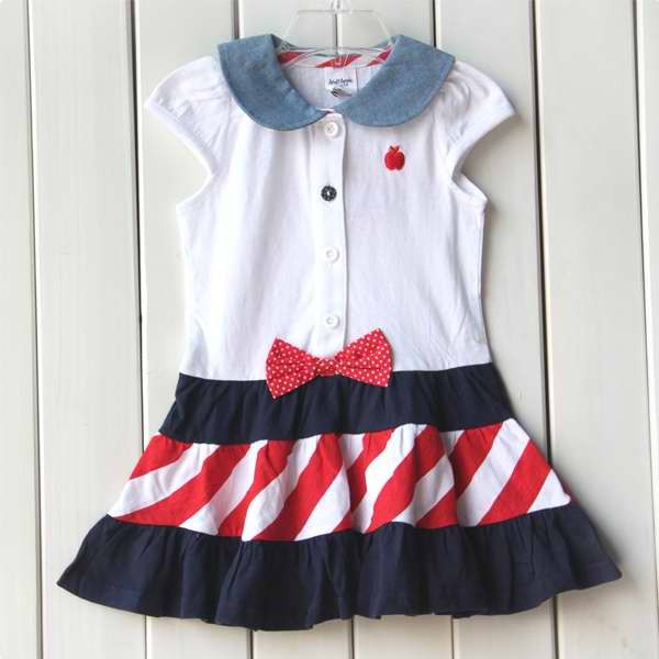 特 韩国童装 夏装女童短袖海军条纹连衣裙