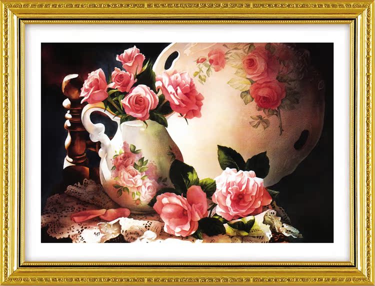 2013年最新款客厅3D 5D十字绣玫瑰花 花瓶 暗韵 百分百精准印花