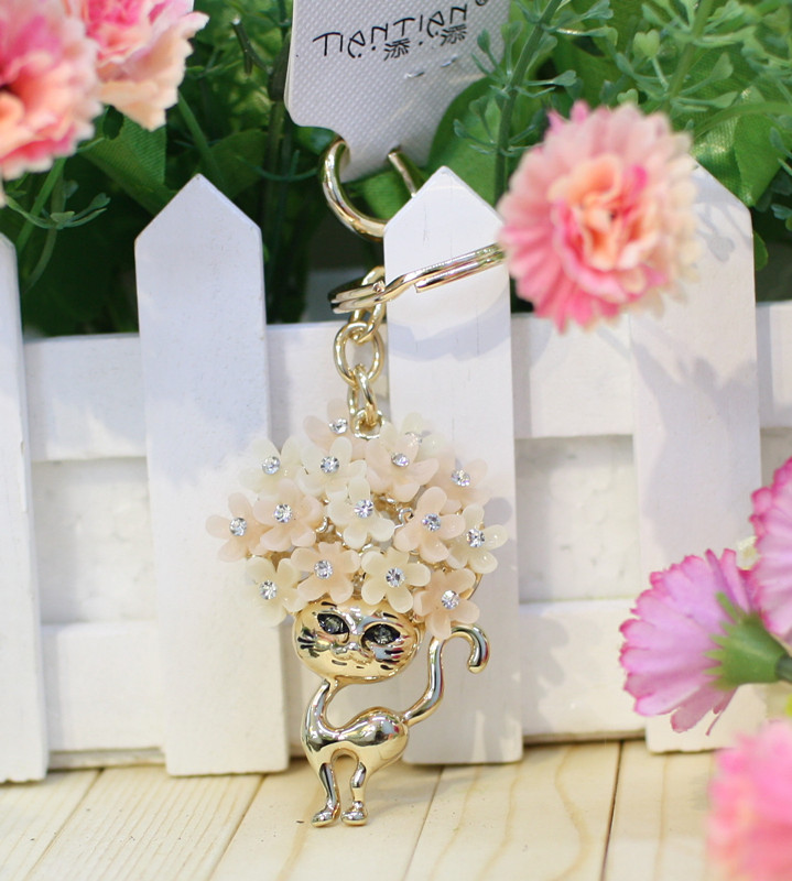 韩国饰品 精美镶钻猫咪钥匙扣 包包挂件创意汽车钥匙挂件 礼品