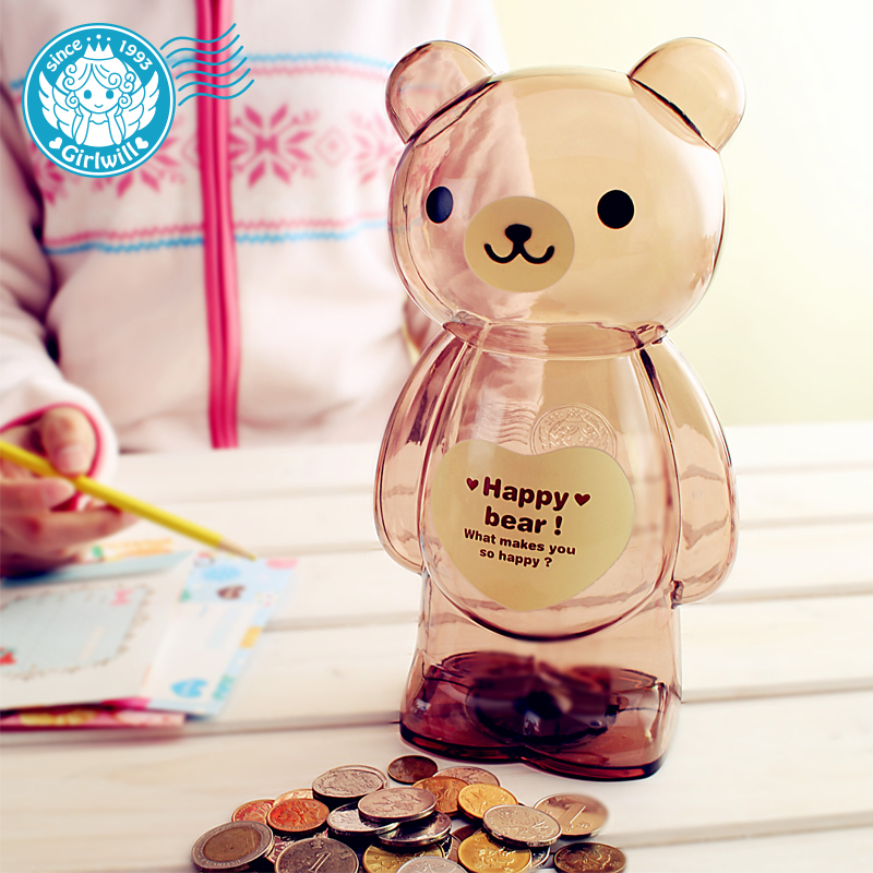 卡通大号透明储蓄罐 可爱小熊存钱罐创意塑料钱罐 六一儿童节礼物