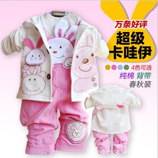 新款童装2014儿童套装女童春秋装婴幼儿背带裤三件套123岁长袖