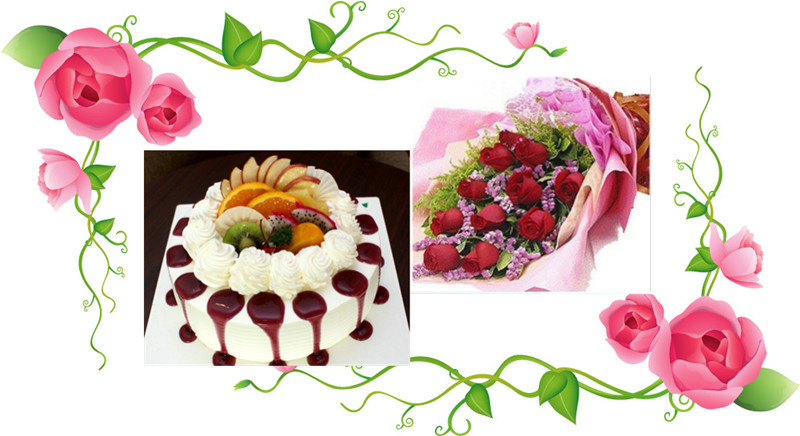 11枝红玫瑰8寸水果蛋糕聊城市区配送鲜花蛋糕组合实惠套餐促销款