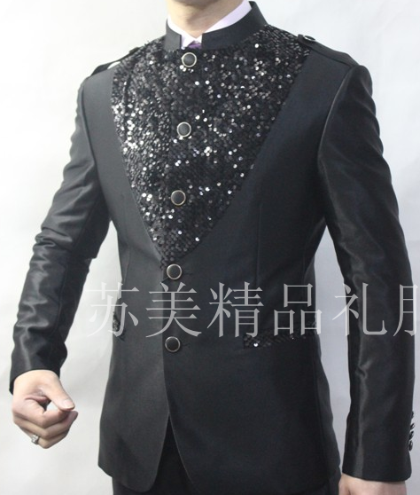 韩版新款亮片中山装民族服装中华立领西服歌手演出服装男士礼服
