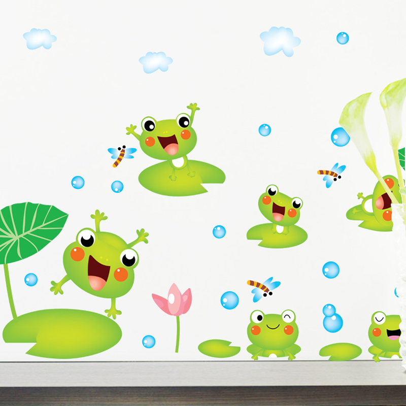 幼儿园墙贴小青蛙贴画儿童房卧室背景装饰纸卡通动漫PVC简约现代