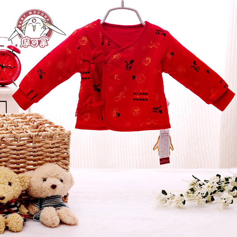 婴儿保暖内衣上衣纯棉开衫新生儿衣服红色系带初生宝宝和尚服秋冬