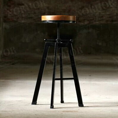美式乡村风格复古防锈做旧铁艺吧台椅  实木酒吧椅子旋转升降吧椅
