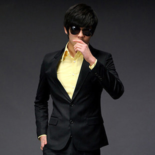 时尚精品男装新款韩版修身两粒扣后中开叉黑色休闲西服男X820