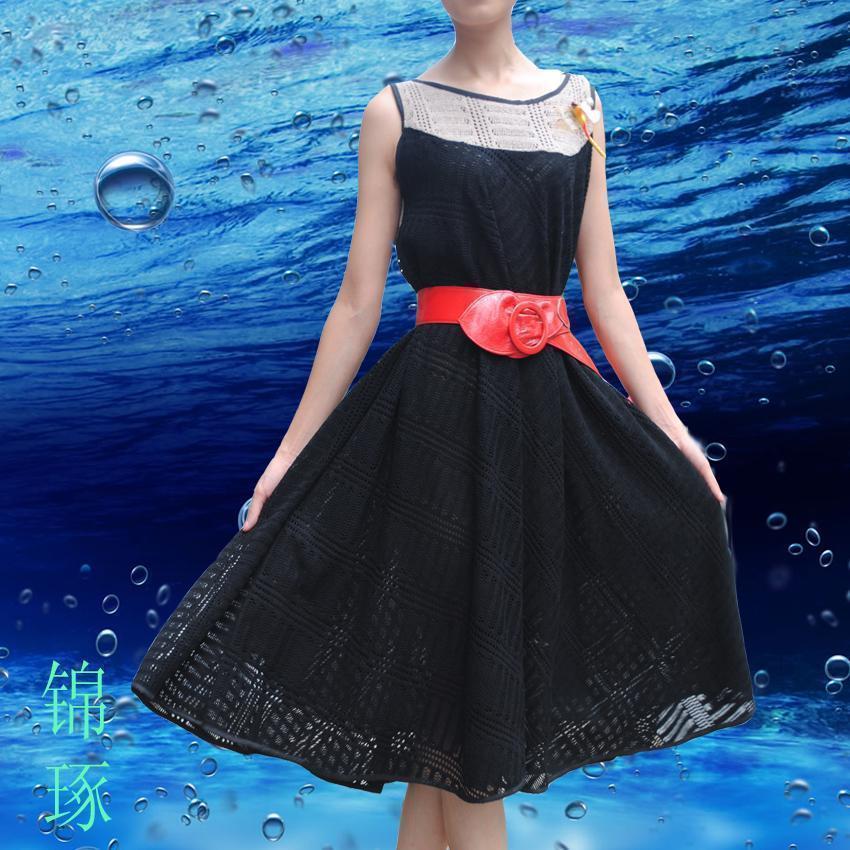 气质型拼色长款背心裙（黑+米色）锦琢服饰女装L12040409Z