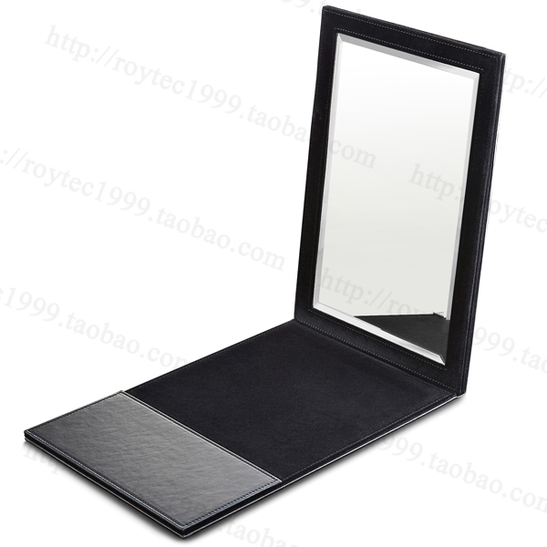 黑色镜子高级皮质镜台式化妆镜出口强清晰度品质折叠式方形简约