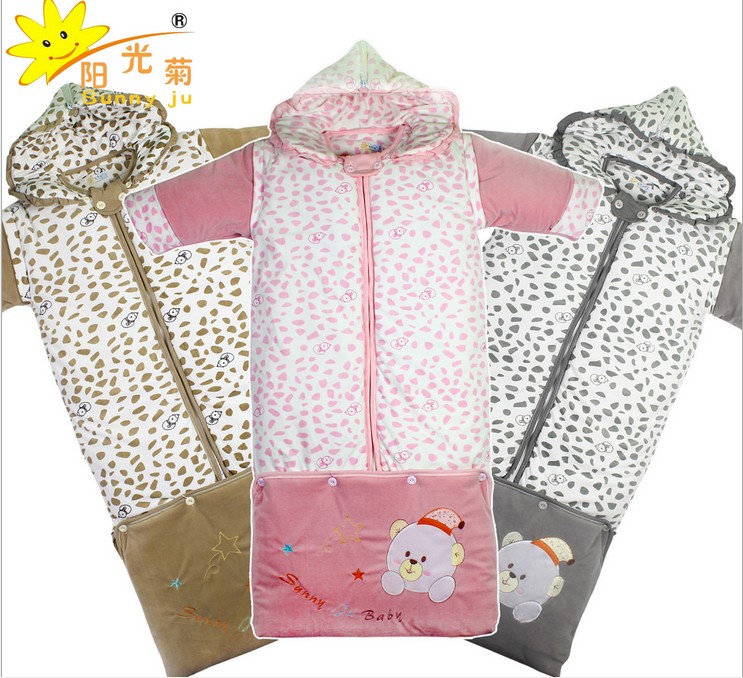 阳光菊最新款韩国绒婴儿睡袋 可拆袖帽加长秋冬保暖儿童睡袋