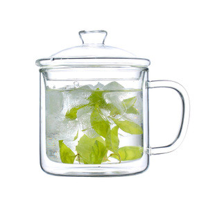 玻璃茶具纯真年代茶杯三件杯复古搪瓷缸子双层玻璃杯带盖吹制优质