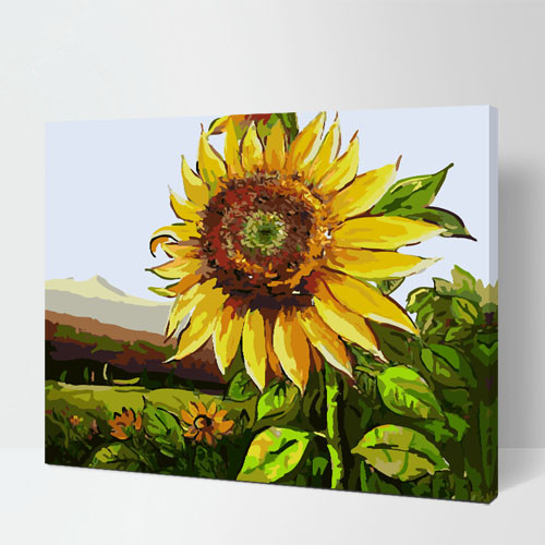 数码彩绘油画手绘diy花卉风景大幅画装饰画数字油画向日葵花开