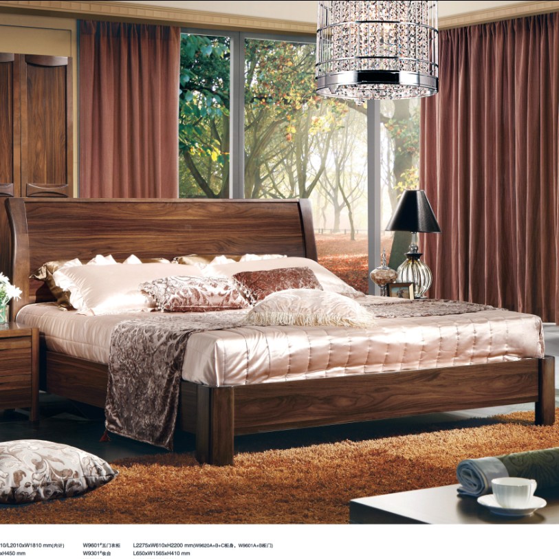 现代全实木床 1.8米双人床中式婚床 胡桃木实木床 实木高箱储物床