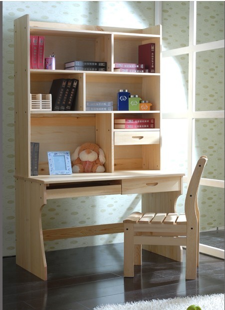 实木电脑桌带书架 书桌书架组合 台式电脑桌 书桌书柜 松木 定做