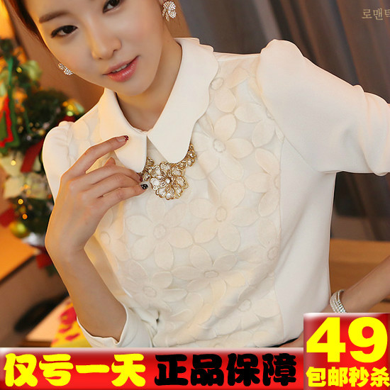 2014春装新款雪纺衫女 韩版气质OL打底衫长袖修身雪纺衫衬衫打底