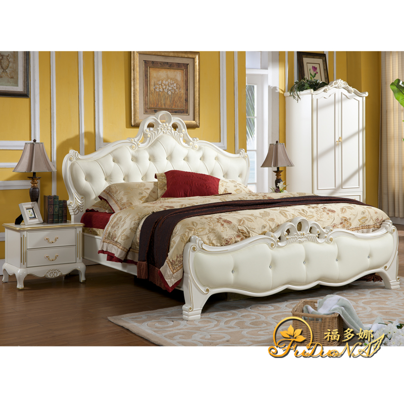 福多娜欧式实木床1.5 1.8米双人床高箱储物床真皮公主床法式婚床