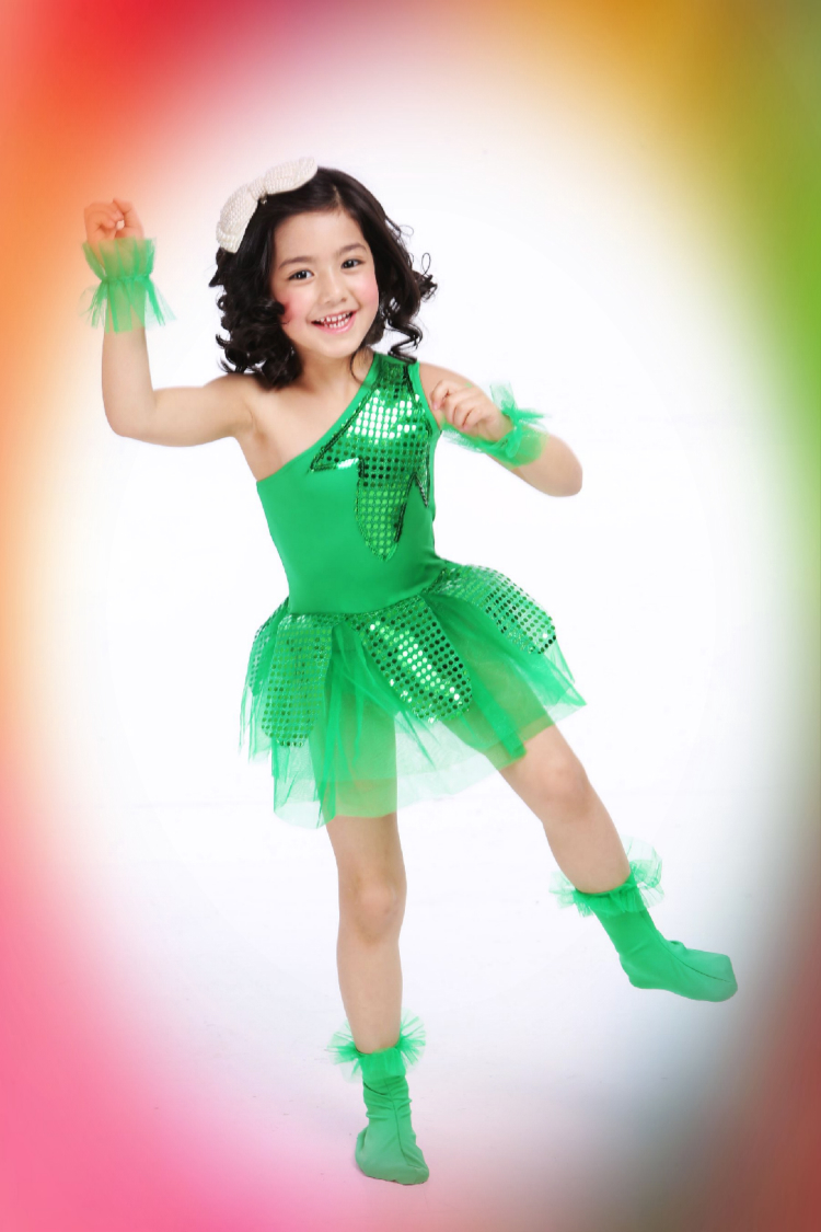 六一儿童演出茉莉花幼儿园演出表演服装女孩裙子绿纱蓬蓬裙公主裙