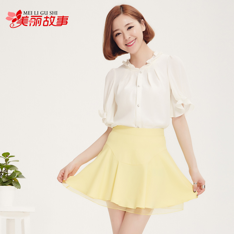 美丽故事 2014雪纺衫 短袖 韩版时尚潮流短袖女式雪纺衫 女