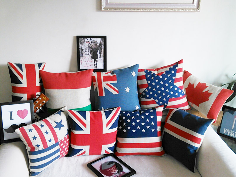 英国美国国旗棉麻抱枕 靠枕 腰枕 包邮 酒吧沙发靠垫 咖啡厅礼品