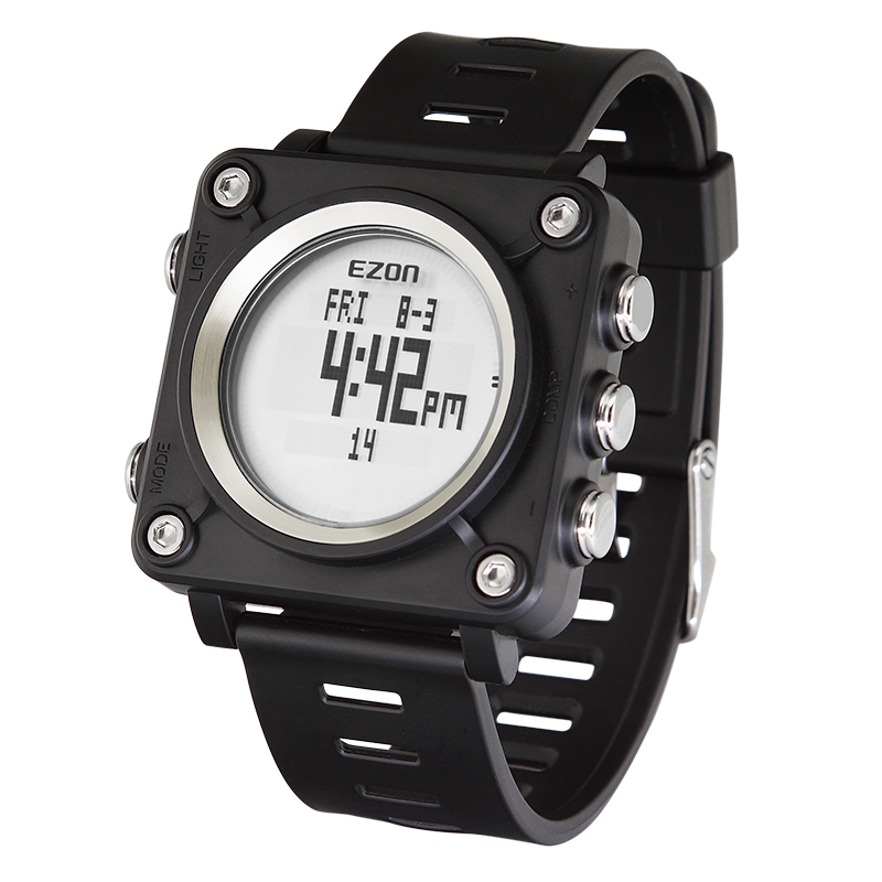 正品EZON宜准L012A12男款电子罗盘指南针背光防水跑步运动手表