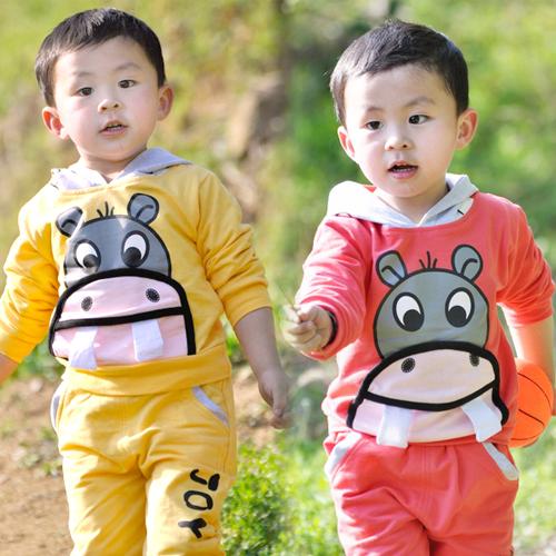日韩版可爱卡通河马 宝宝婴幼儿男女童装 两件套装 儿童运动套装