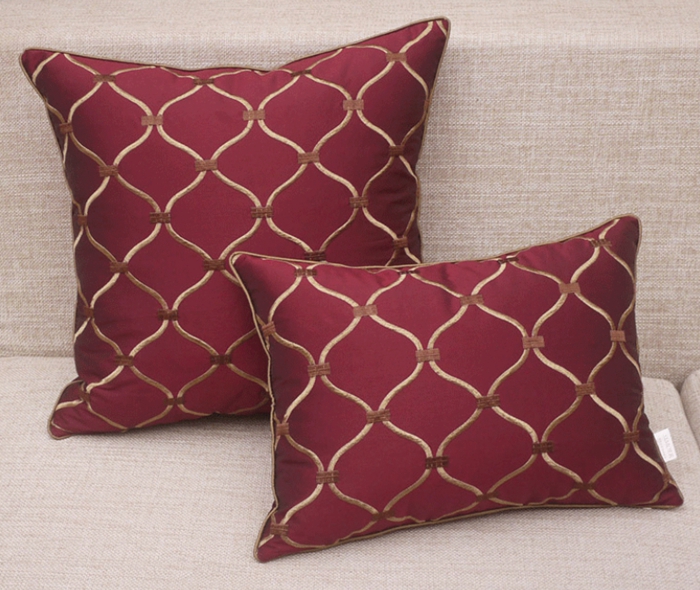 红色绣花格子极致奢华欧式床头靠垫套沙发靠垫抱枕靠枕靠包含芯大
