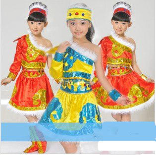 少数民族表演服少儿童蒙族舞蹈服藏族幼儿蒙古舞服装女童演出裙