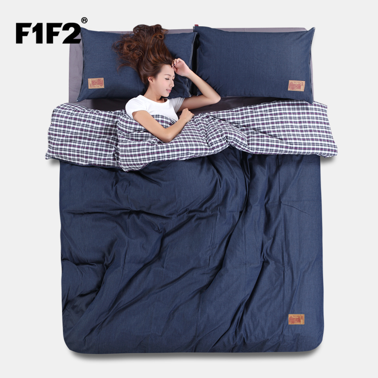 F1F2家纺新品 全棉牛仔床品四件套 1.8米床单床笠式床上用品追梦
