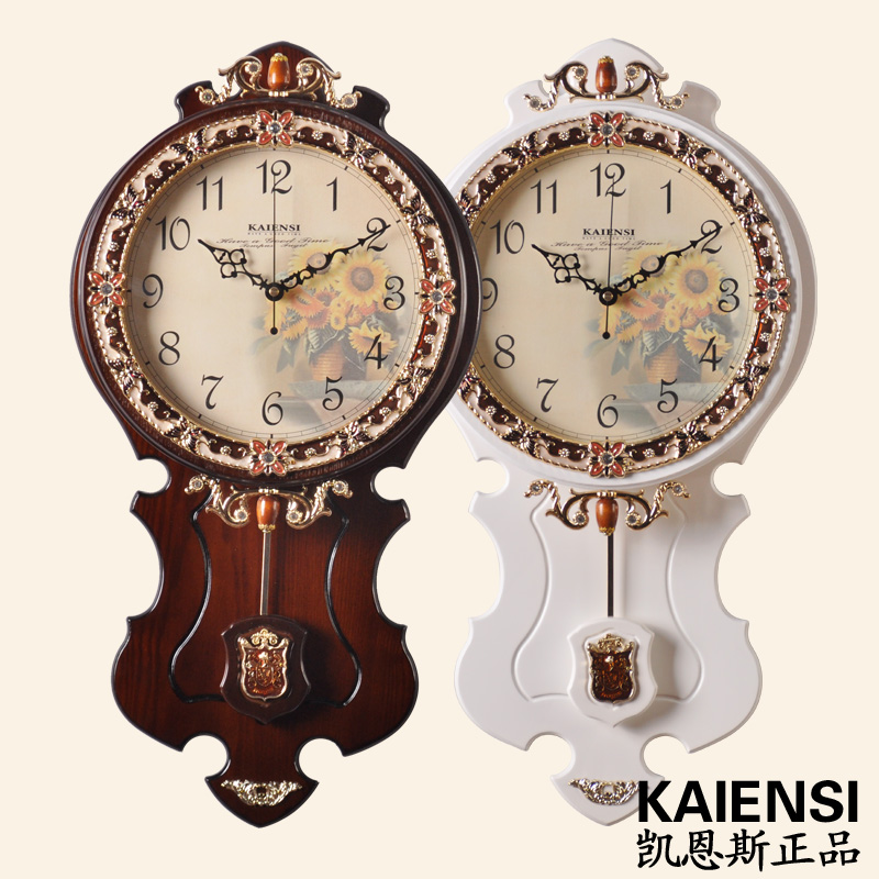 凯恩斯 欧式复古挂钟摆钟表豪华创意田园客厅静音实木钟包邮p54