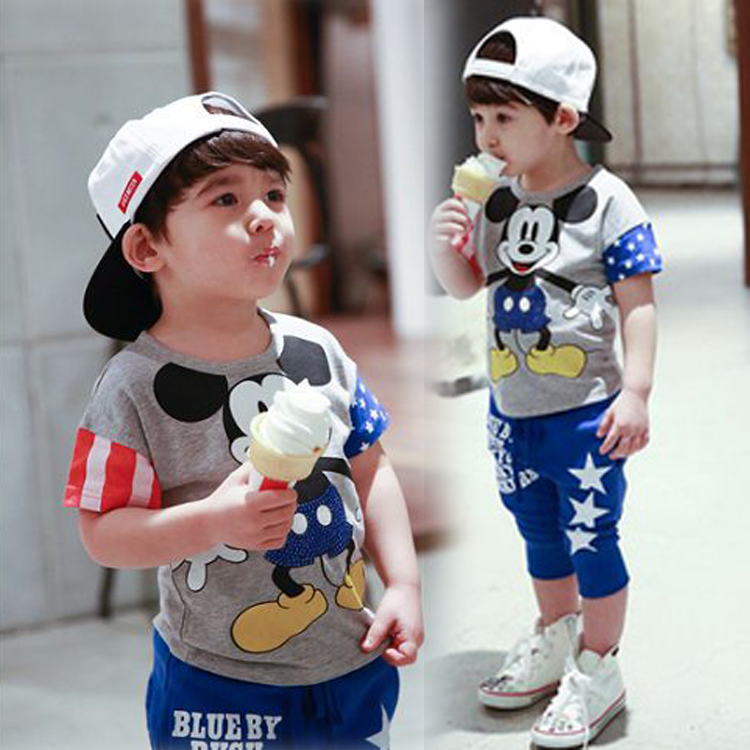 2014韩国品牌童装夏季新款儿童纯棉男女童米奇短袖T恤卡通潮上衣