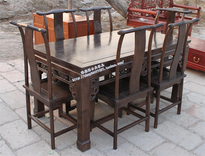 漆器源 老榆木六人餐桌 多功能会议桌 明清中式古典家具 办公桌