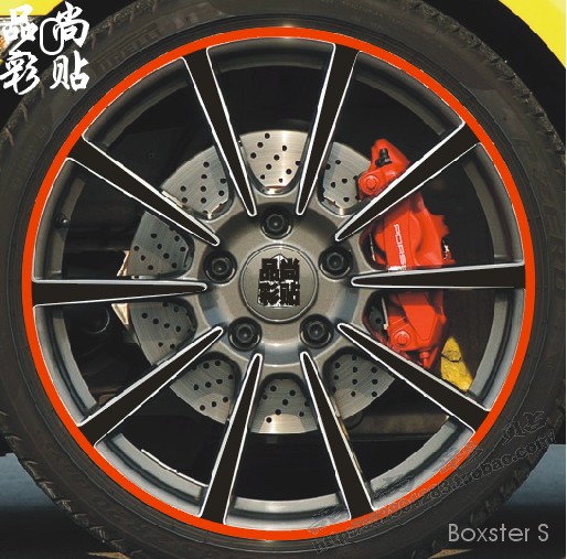 保时捷Boxster S轮毂贴 Cayman 专用轮毂碳纤维贴纸改装轮毂贴E