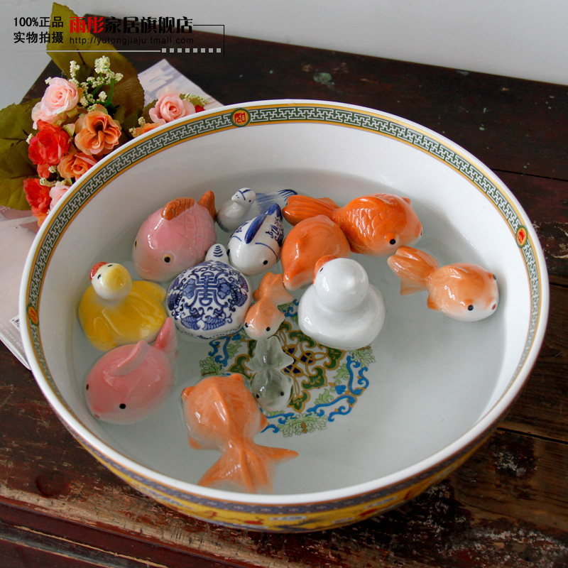 【鱼游世界】陶瓷鸭子乌龟小金鱼摆件水中可漂浮家中鱼缸必备可爱