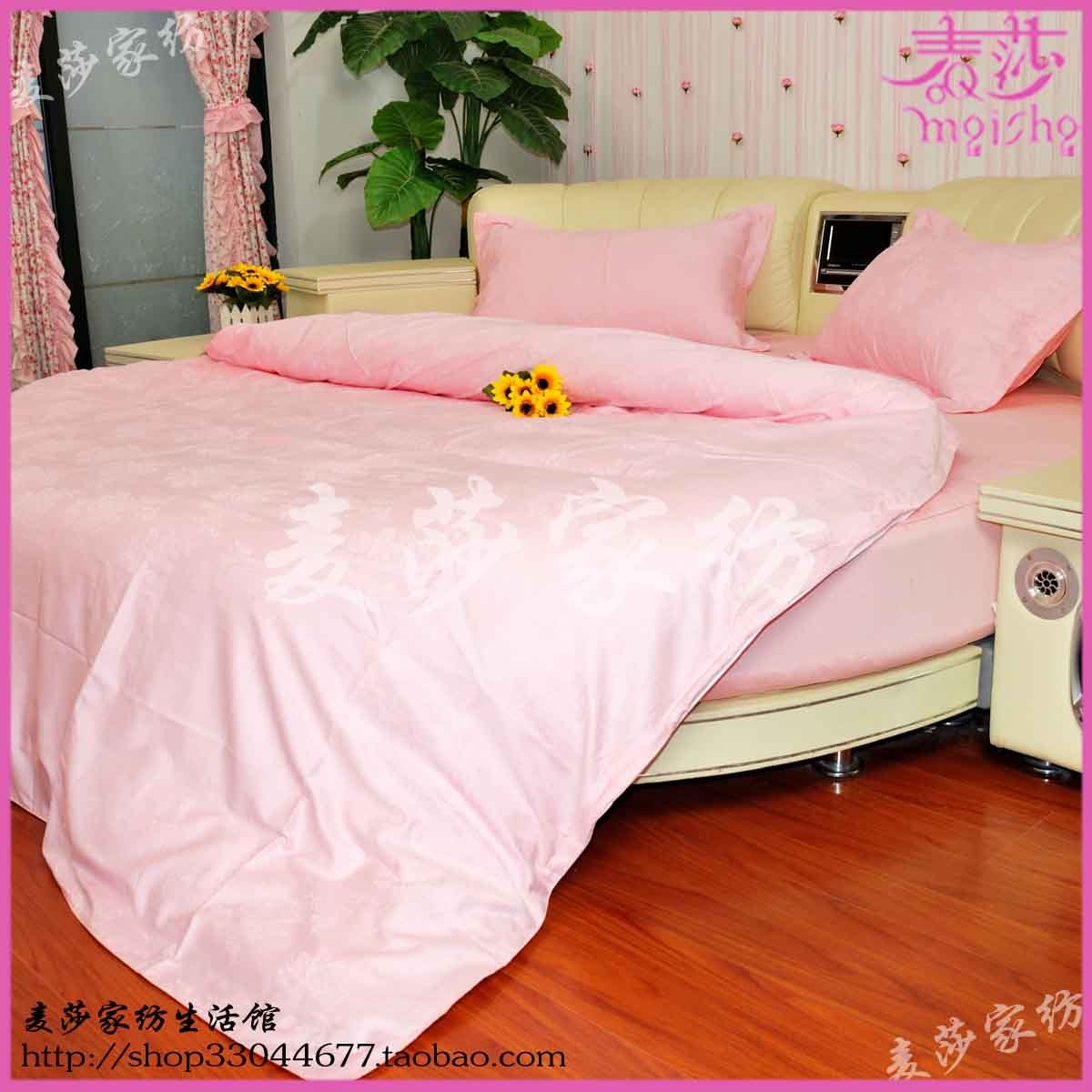 圆床床上用品套件定做 粉红公主 圆床笠四件套 玉色玫瑰花 纯色
