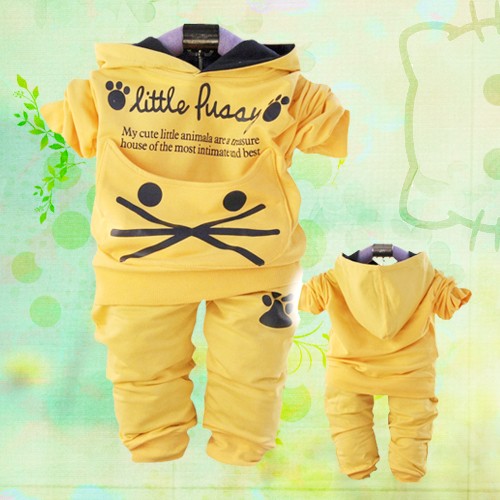 2015新款儿童春秋套装男童休闲猫咪运动全棉卫衣两件套 适合1-4岁