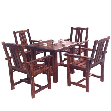 碳化木复古桌椅 户外实木桌椅阳台庭院防腐木休闲餐桌 一桌四椅