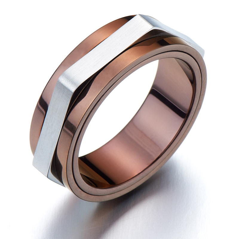 独家设计 欧美时尚饰品 啡 银 钛钢 男士 指环 戒指 食指 配饰X25