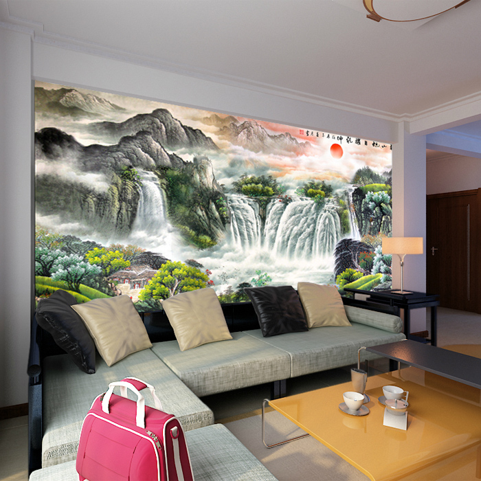大型壁画客厅电视背景墙纸壁纸中式山水画沙发书房影视墙壁纸酒店