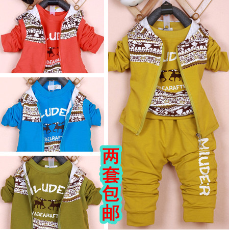 2015春款童装小鹿三件套 宝宝套装 婴幼儿宝宝套头卫衣三件套
