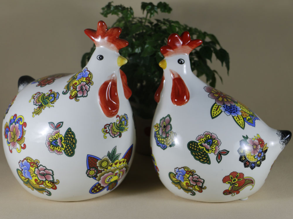 包邮家居饰品陶瓷对鸡摆件欧式工艺品十二生肖发财鸡摆件