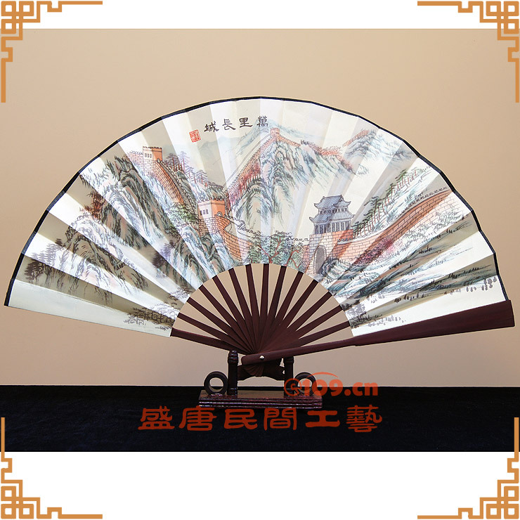 中国文化礼品工艺扇子 绢面折扇 万里长城 北京风景 出国外事礼品