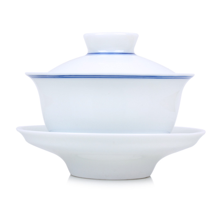 元水堂茶具手绘双线盖碗青花瓷盖碗茶杯陶瓷功夫茶碗大号150ML
