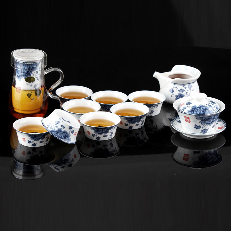 玻璃耐高温功夫陶瓷茶具 内胆过滤茶壶 手绘茶具套组红色结婚茶具