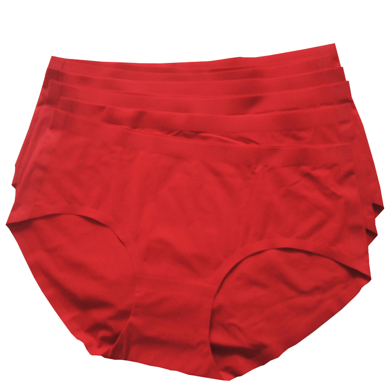 wd-670792买4条在送一条女士纯色一片式无痕内裤三角裤本命年红色