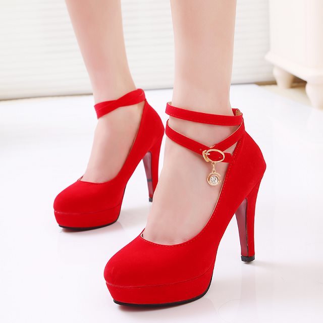 包邮特价 欧美上脚超美两穿高跟鞋防水台红色婚鞋气质女式鞋单鞋