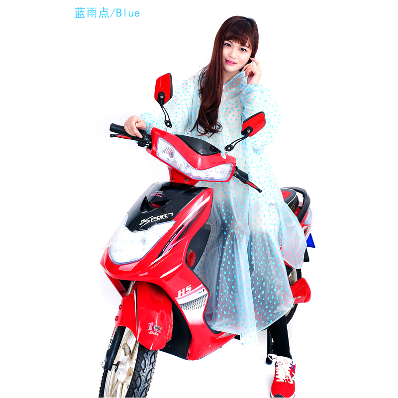 新品热卖日韩时尚透明水晶可爱蓝雨点电动车带袖有袖防冻雨衣雨披