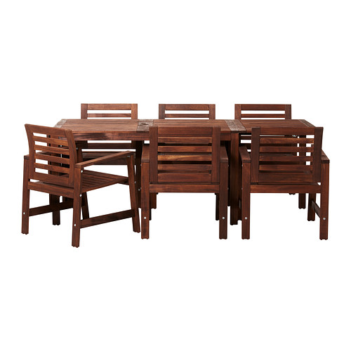 广州深圳宜家代购阿普莱诺 桌+六扶手椅，户外, 着褐色漆 褐色